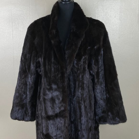 Chic Dark Brown Real Fur Coat, Authentic, XL - Picture 1 of 15